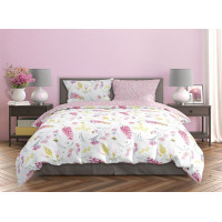 Saténové obliečky MILAGRO VERDE Kvety a včielky - biele / ružové - 160x200 cm