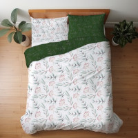 Saténové obliečky MILAGRO VERDE Zimné vetvičky - biele / zelené - 160x200 cm