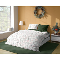 Saténové obliečky MILAGRO VERDE Zimné vetvičky - biele / zelené - 160x200 cm