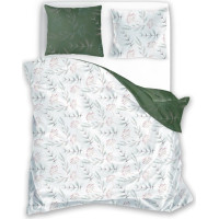 Saténové obliečky MILAGRO VERDE Zimné vetvičky - biele / zelené - 160x200 cm