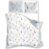 Saténové obliečky MILAGRO VERDE Byliny - biele / šedé - 160x200 cm