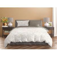 Saténové obliečky MILAGRO VERDE Béžové listy - biele / hnedé - 160x200 cm