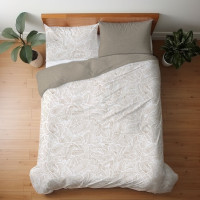 Saténové obliečky MILAGRO VERDE Béžové listy - biele / hnedé - 160x200 cm