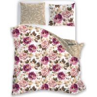 Saténové obliečky MILAGRO VERDE Fialové kvety - biele / béžové - 220x200 cm