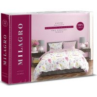 Saténové obliečky MILAGRO VERDE Kvety a včielky - biele / ružové - 220x200 cm
