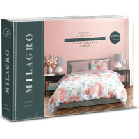 Saténové obliečky MILAGRO VERDE Ružové kvety - biele / ružové - 220x200 cm