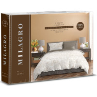 Saténové obliečky MILAGRO VERDE Béžové listy - biele / hnedé - 220x200 cm