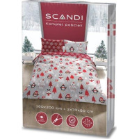 Bavlnené obliečky SCANDIC Tučniaky a ľadové medvede - šedé / červené - 160x220 cm