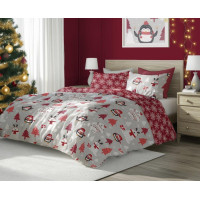 Bavlnené obliečky SCANDIC Tučniaky a ľadové medvede - šedé / červené - 160x220 cm