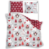 Bavlnené obliečky SCANDIC Tučniaky a ľadové medvede - šedé / červené - 160x220 cm