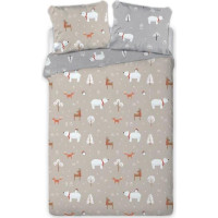 Bavlnené obliečky SCANDIC Zvieratká v lese - béžové / šedé - 160x200 cm