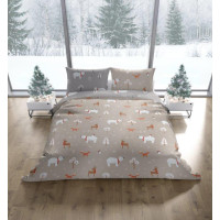 Bavlnené obliečky SCANDIC Zvieratká v lese - béžové / šedé - 160x200 cm