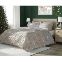 Bavlnené obliečky SCANDIC Zvieratká v lese - béžové / šedé - 160x200 cm