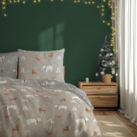 Bavlnené obliečky SCANDIC Zvieratká v lese - béžové / šedé - 160x200 cm