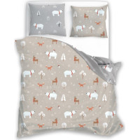 Bavlnené obliečky SCANDIC Zvieratká v lese - béžové / šedé - 160x200 cm