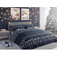 Bavlnené obliečky SCANDIC Zimné dediny - tmavo modré - 140x200 cm