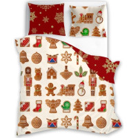 Bavlnené obliečky SCANDIC Perníčky - béžové/červené - 160x200 cm
