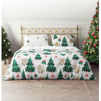 Posteľné obliečky z mikrovlákna HOLLY JOLLY Mačky a stromčeky - biele - 160x200 cm