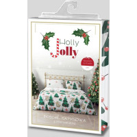 Posteľné obliečky z mikrovlákna HOLLY JOLLY Mačky a stromčeky - biele - 160x200 cm