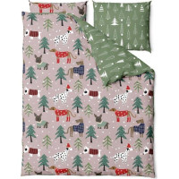 Posteľné obliečky z mikrovlákna HOLLY JOLLY Psíkovia v lese - hnedé / zelené - 160x200 cm