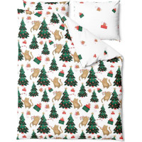 Posteľné obliečky z mikrovlákna HOLLY JOLLY Mačky a stromčeky - biele - 220x200 cm
