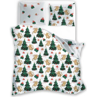 Posteľné obliečky z mikrovlákna HOLLY JOLLY Mačky a stromčeky - biele - 220x200 cm