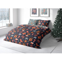 Posteľné obliečky z mikrovlákna HOLLY JOLLY Vianočný motív - tmavo modré / šedé - 220x200 cm