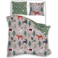 Posteľné obliečky z mikrovlákna HOLLY JOLLY Psíci v lese - hnedé / zelené - 220x200 cm