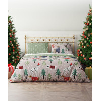 Posteľné obliečky z mikrovlákna HOLLY JOLLY Psíci v lese - hnedé / zelené - 220x200 cm