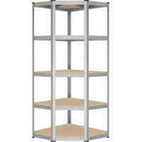 Rohový policový regál - 5 políc - 180x70x40 cm - strieborný