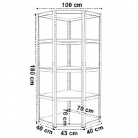 Rohový policový regál - 5 políc - 180x70x40 cm - strieborný