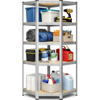 Rohový policový regál - 5 políc - 180x70x40 cm - strieborný