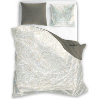 Saténové obliečky MILAGRO VERDE Béžové listy - biele / hnedé - 220x200 cm