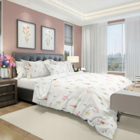 Saténové obliečky MILAGRO VERDE Byliny - biele / šedé - 140x200 cm