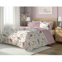 Saténové obliečky MILAGRO VERDE Kvety a včielky - biele / ružové - 220x200 cm