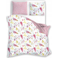 Saténové obliečky MILAGRO VERDE Kvety a včielky - biele / ružové - 220x200 cm