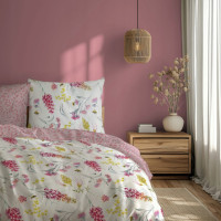 Saténové obliečky MILAGRO VERDE Kvety a včielky - biele / ružové - 160x200 cm