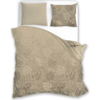 Saténové obliečky MILAGRO VERDE Monstera - béžové - 220x200 cm