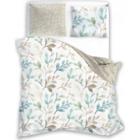Saténové obliečky MILAGRO VERDE Pastelové lístky - biele / béžové - 220x200 cm