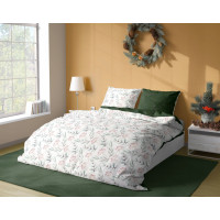 Saténové obliečky MILAGRO VERDE Zimné vetvičky - biele / zelené - 140x200 cm