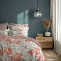 Saténové obliečky MILAGRO VERDE Ružové kvety - biele / ružové - 220x200 cm