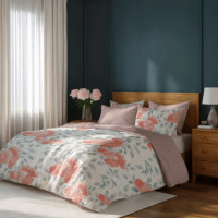 Saténové obliečky MILAGRO VERDE Ružové kvety - biele / ružové - 160x200 cm