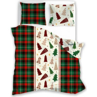 Bavlnené obliečky SCANDIC Stromčeky - zelené/červené/biele - 220x200 cm