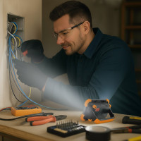 Solight LED reflektor 10W, prenosný, nabíjací, 1000lm, oranžovo-čierny