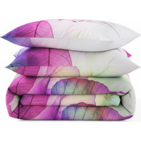 Posteľné obliečky z bavlneného saténu FAREBNÉ LISTY - šedé / biele - 160x200 cm