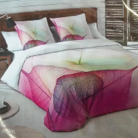 Posteľné obliečky z bavlneného saténu FAREBNÉ LISTY - šedé / biele - 160x200 cm