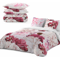 Posteľné obliečky z bavlneného saténu INTENSE FLOWER - ružové / biele - 160x200 cm