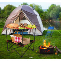 Cestovný skladací stolík 72 cm s krytom - čierny