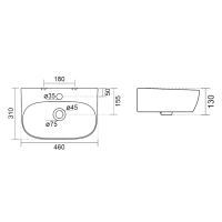 Aqualine FLANNY keramické umývadlo 46x31cm, biela NP396
