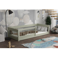 Detská Montessori posteľ z masívu borovice LITTLE LUNARI - 200x90 cm - OLIVOVO ZELENÁ
